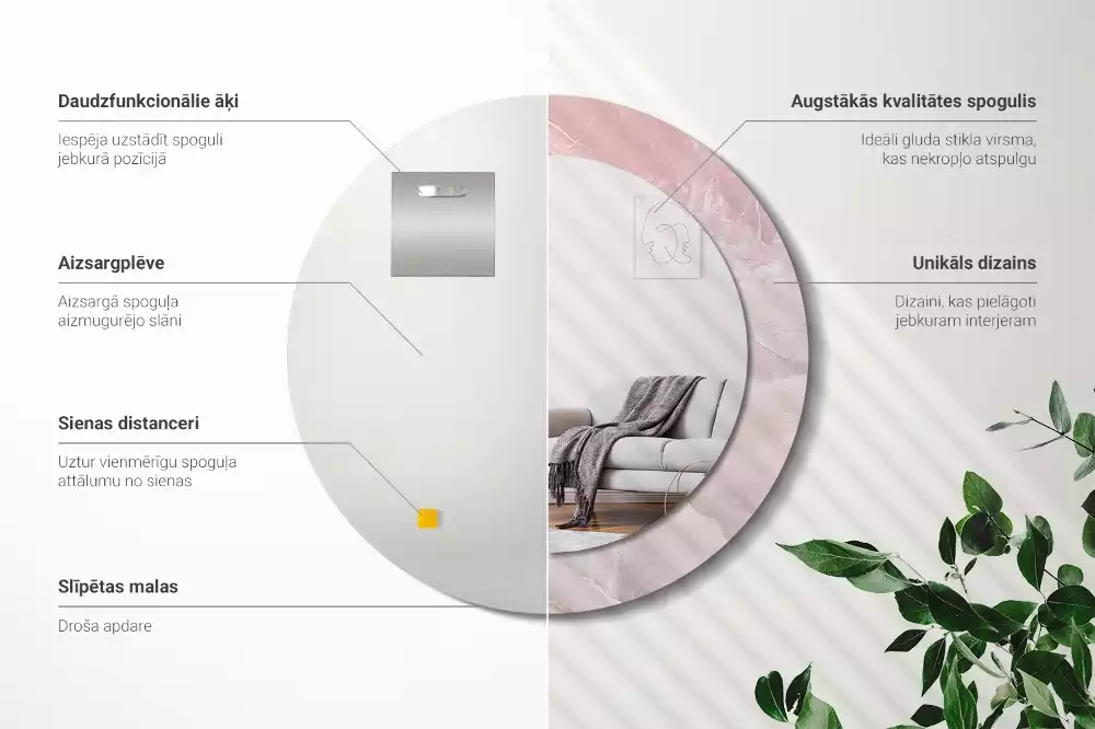 Espejo redondo impreso Piedra rosa