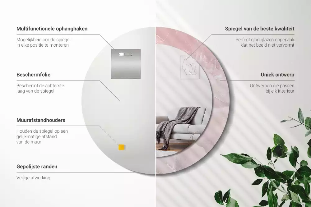 Espejo redondo impreso Piedra rosa