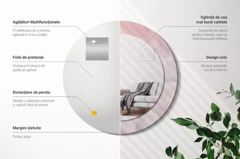 Espejo redondo impreso Piedra rosa