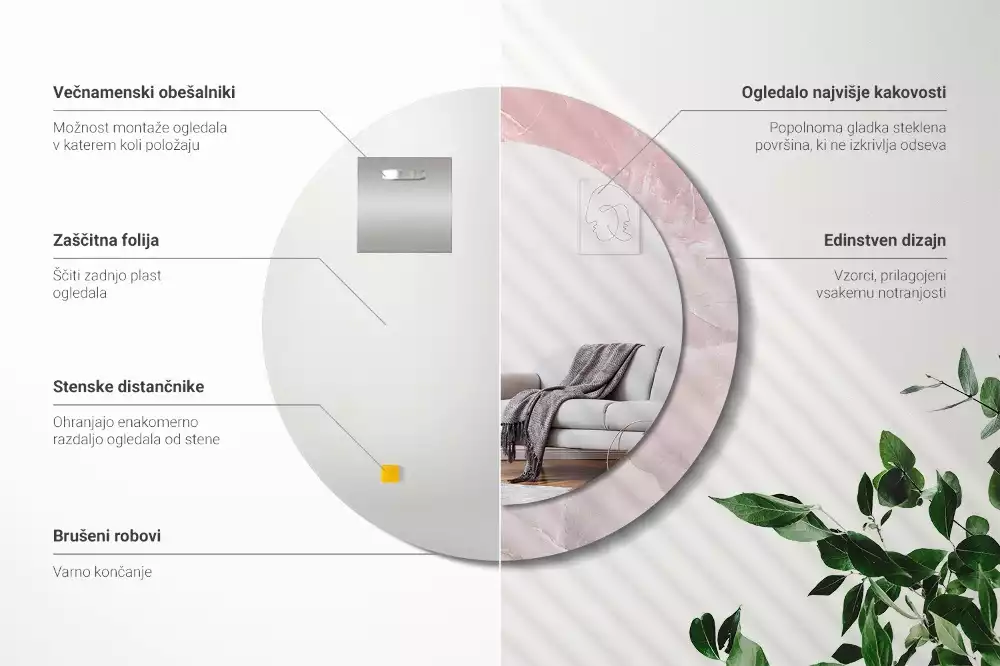 Espejo redondo impreso Piedra rosa