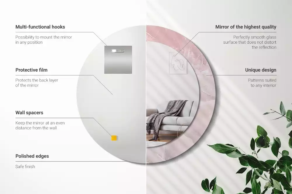 Espejo redondo impreso Piedra rosa