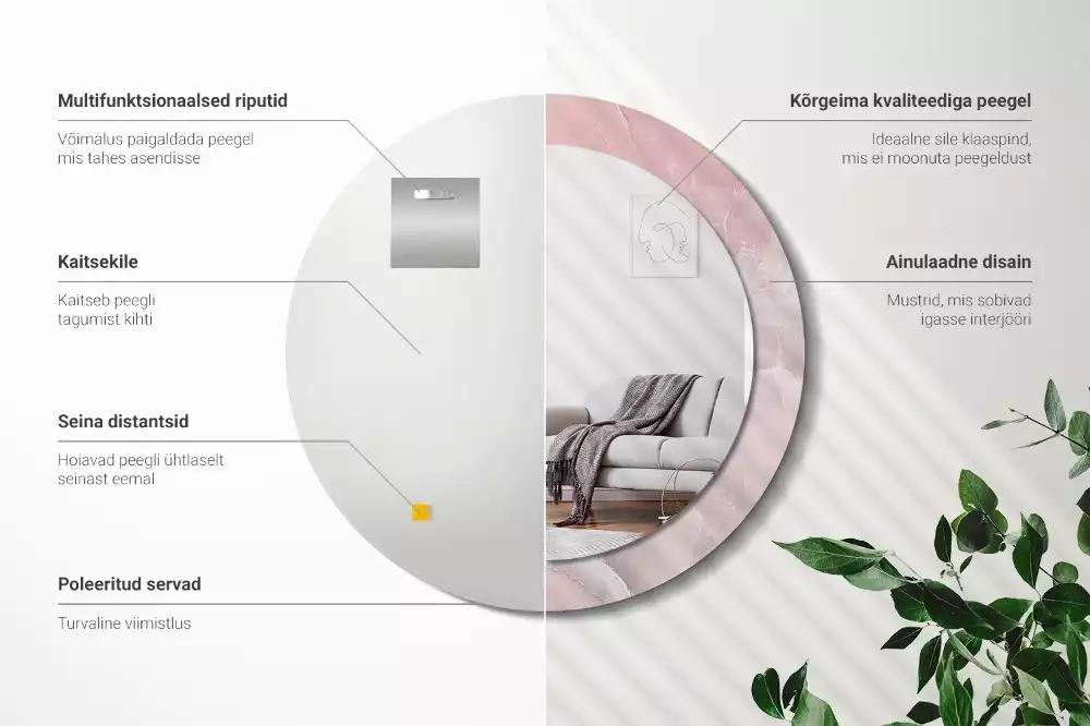 Espejo redondo impreso Piedra rosa