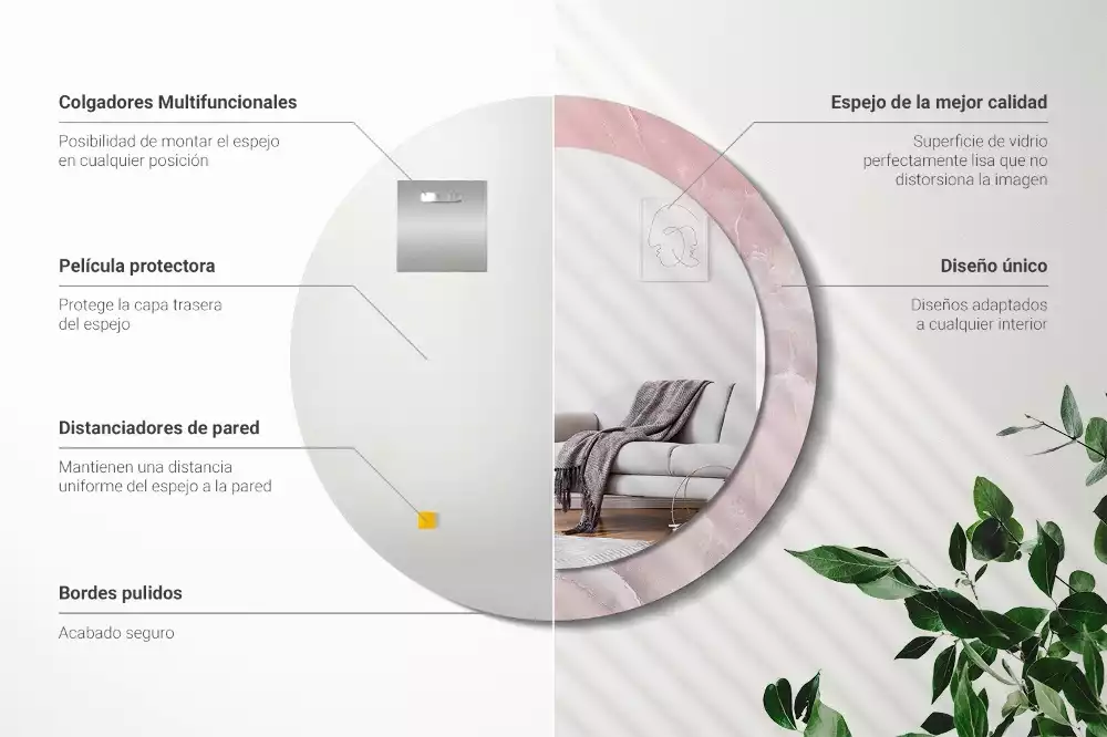 Espejo redondo impreso Piedra rosa