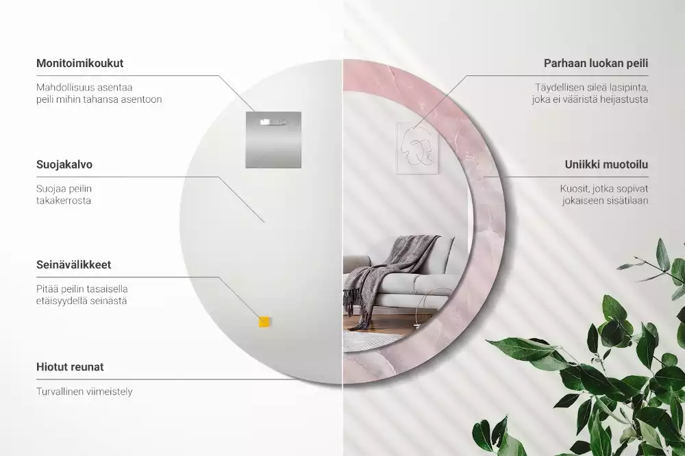 Espejo redondo impreso Piedra rosa