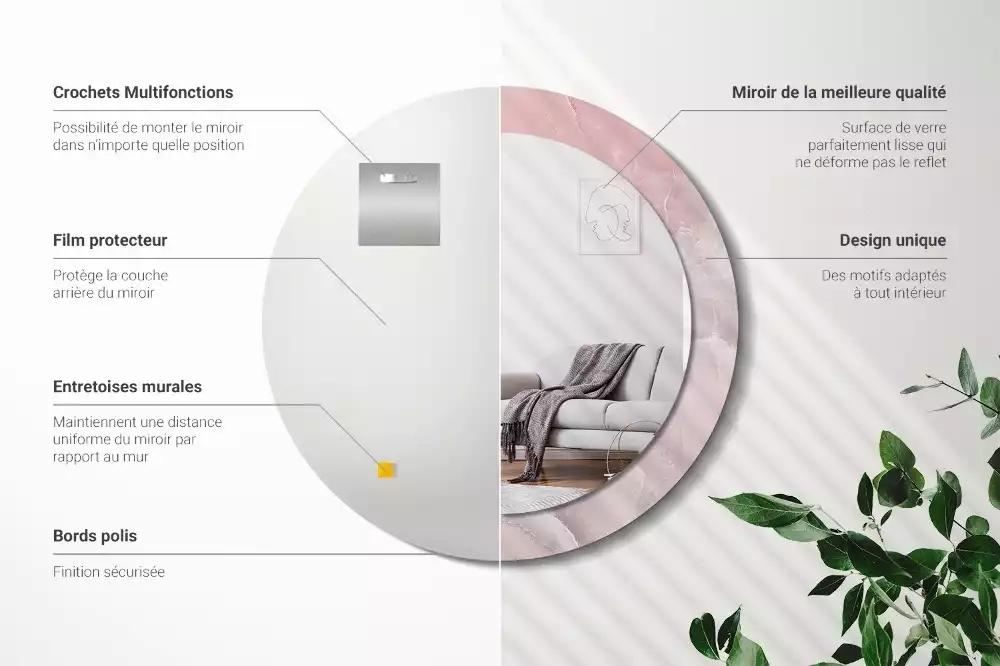 Espejo redondo impreso Piedra rosa