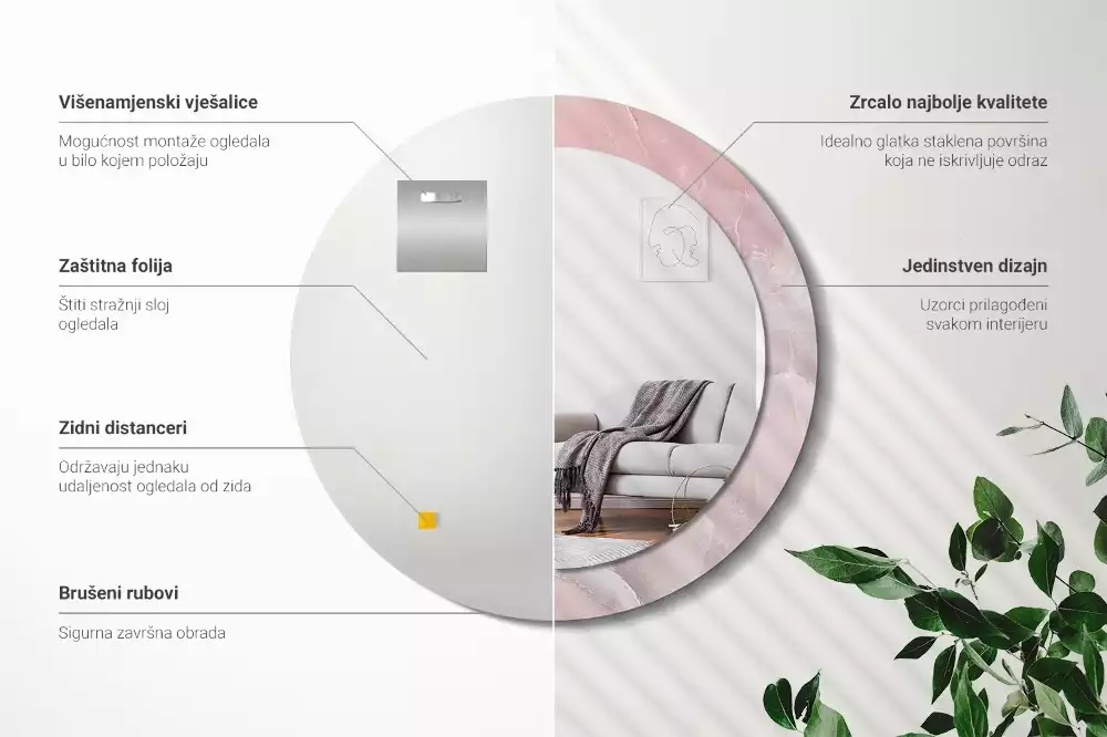 Espejo redondo impreso Piedra rosa