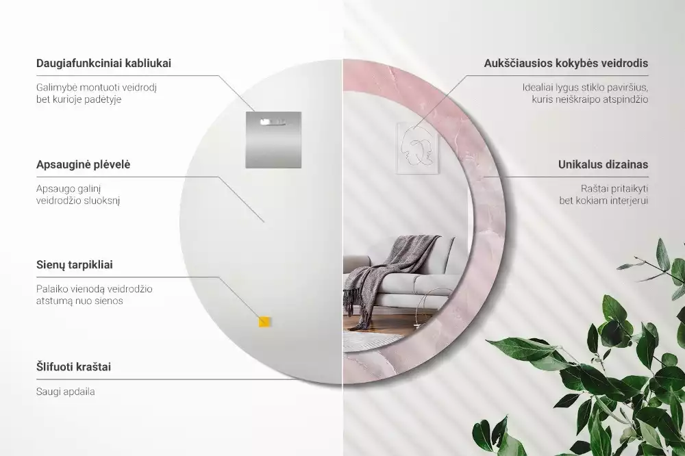 Espejo redondo impreso Piedra rosa