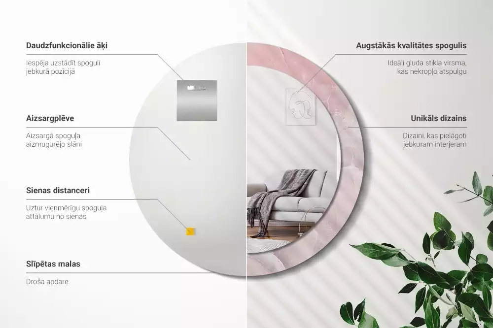 Espejo redondo impreso Piedra rosa