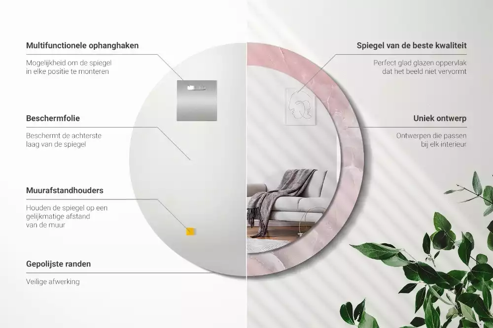 Espejo redondo impreso Piedra rosa