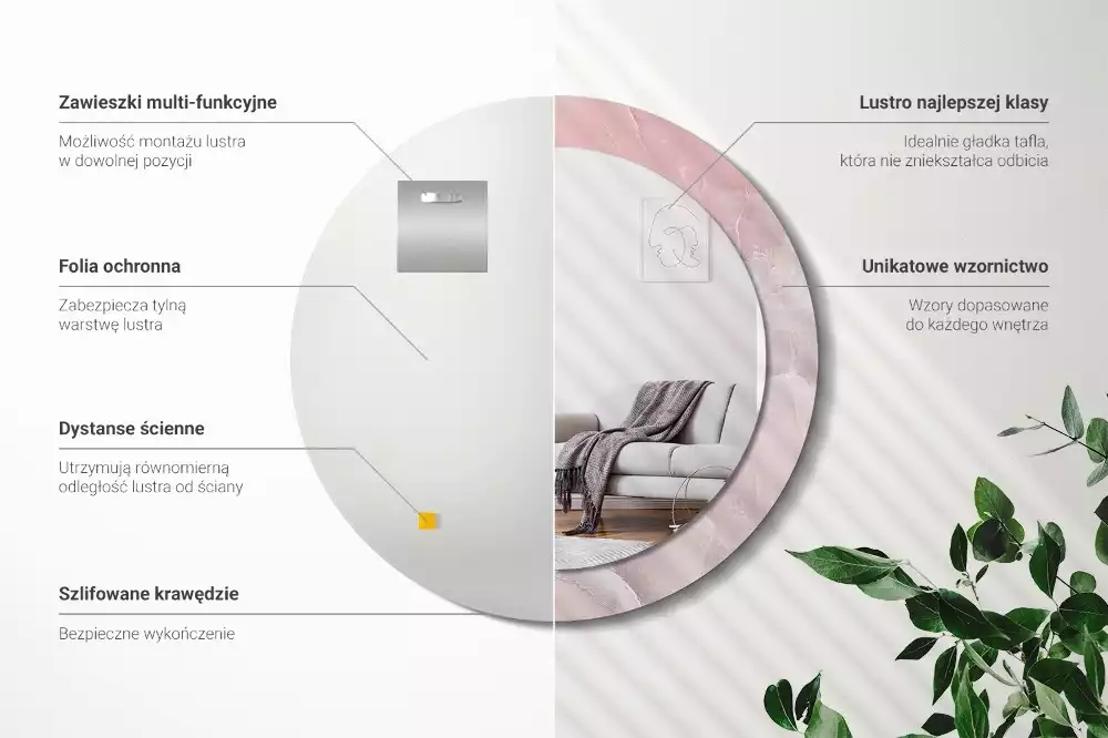 Espejo redondo impreso Piedra rosa