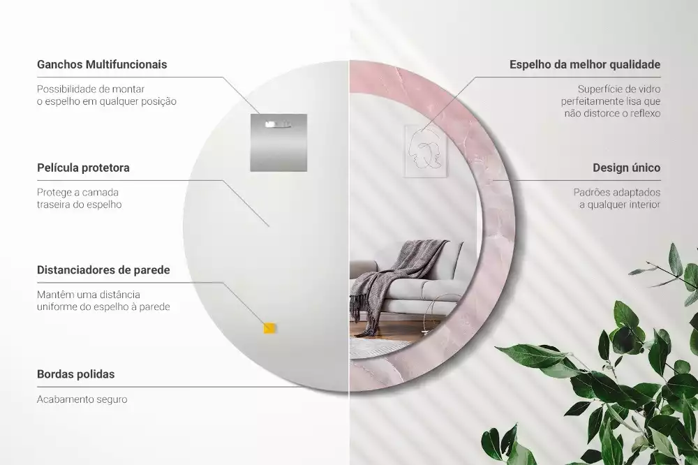 Espejo redondo impreso Piedra rosa