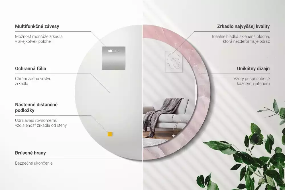 Espejo redondo impreso Piedra rosa