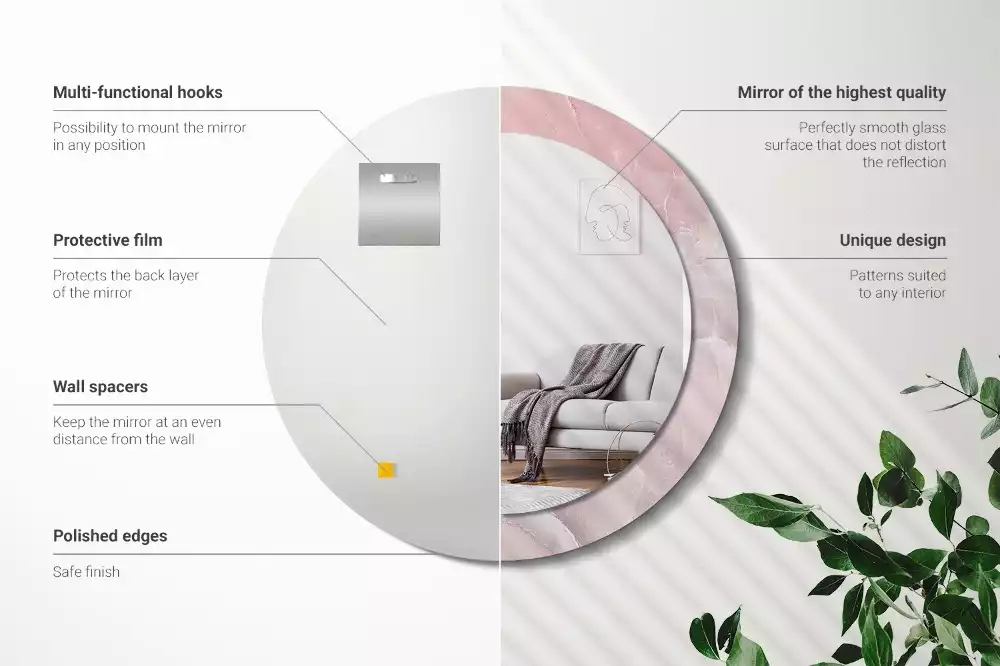 Espejo redondo impreso Piedra rosa