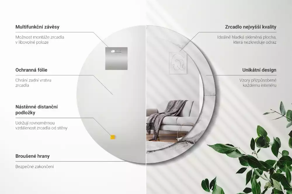Espejo redondo impreso mármol blanco