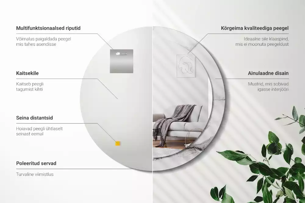 Espejo redondo impreso mármol blanco