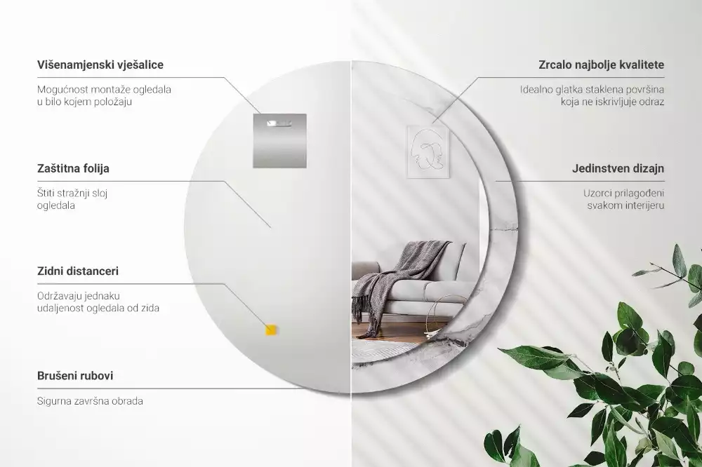 Espejo redondo impreso mármol blanco