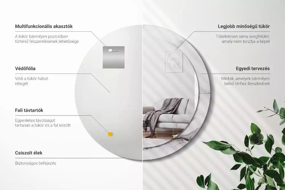 Espejo redondo impreso mármol blanco