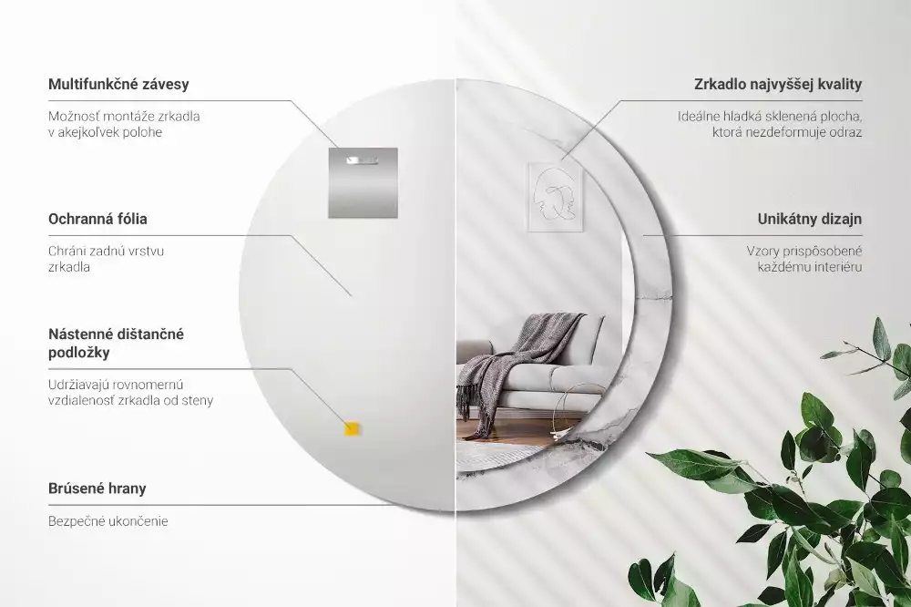 Espejo redondo impreso mármol blanco