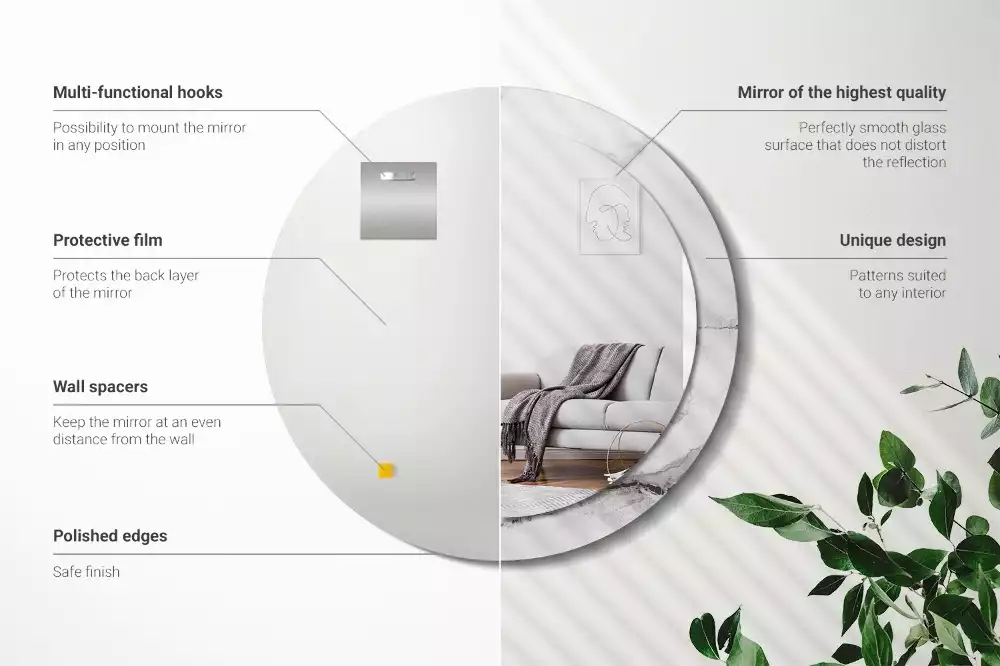 Espejo redondo impreso mármol blanco