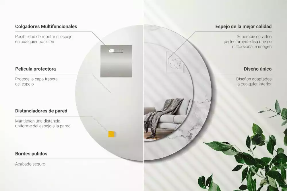 Espejo redondo impreso mármol blanco