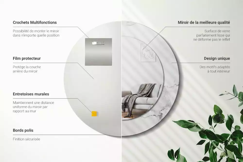 Espejo redondo impreso mármol blanco