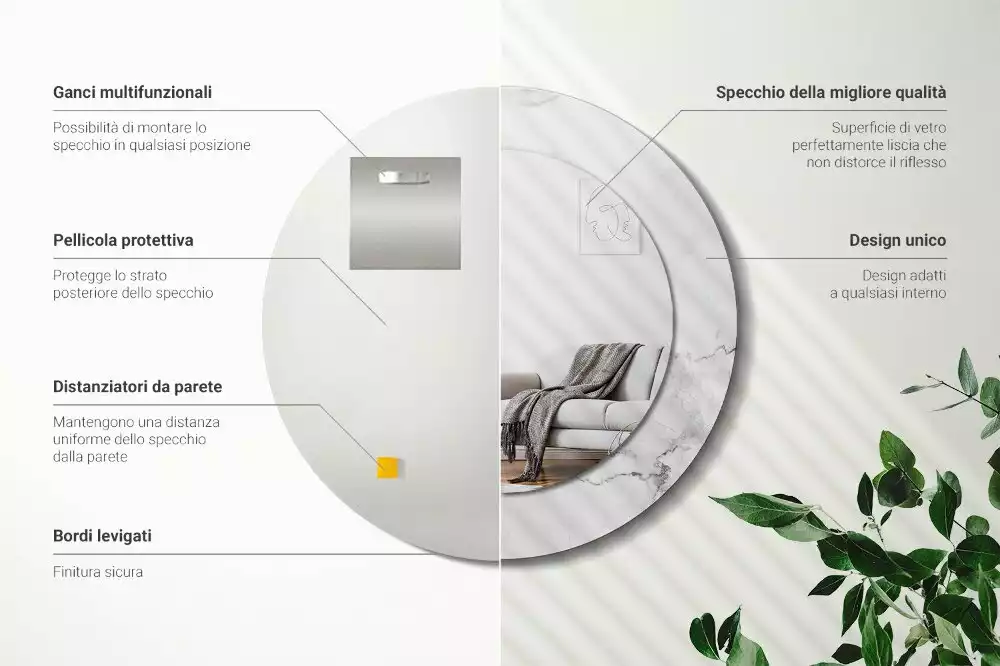 Espejo redondo impreso mármol blanco