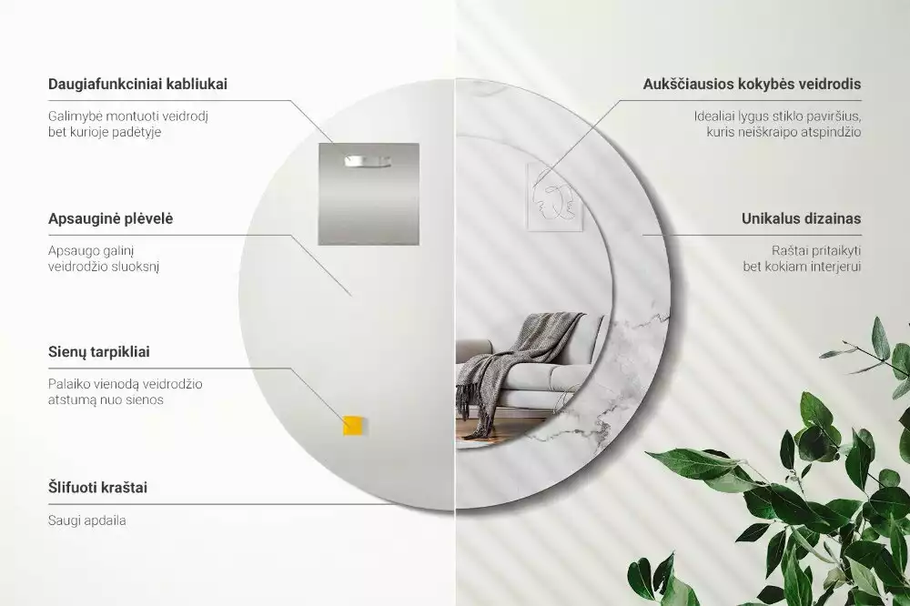 Espejo redondo impreso mármol blanco