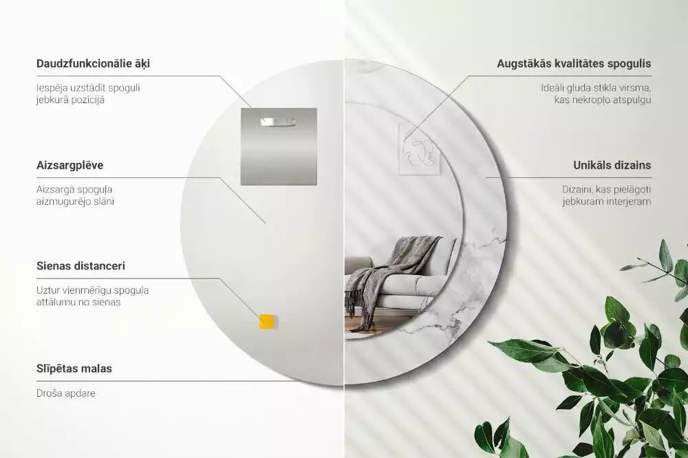 Espejo redondo impreso mármol blanco