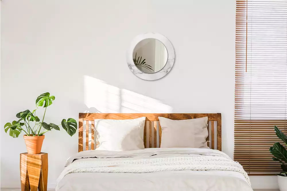 Espejo redondo impreso mármol blanco