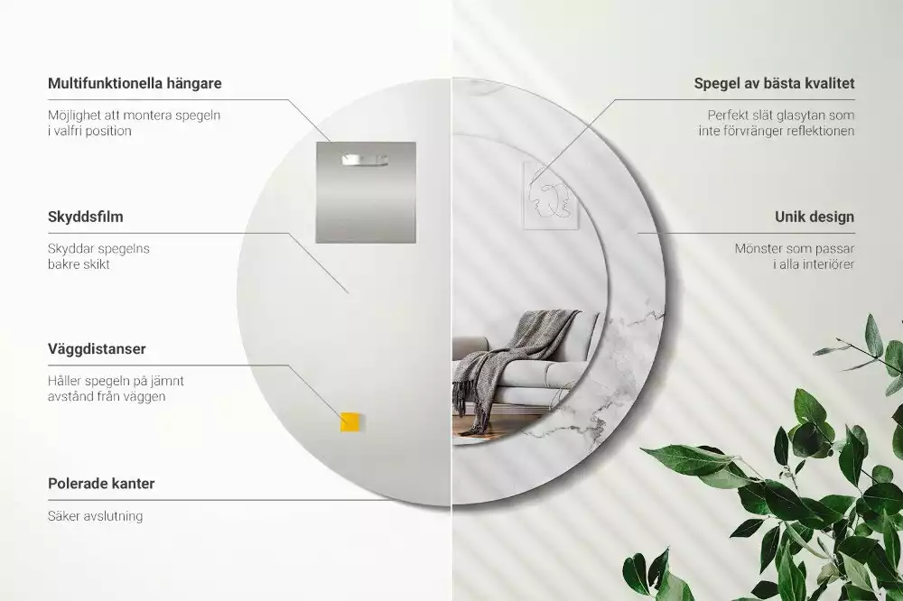 Espejo redondo impreso mármol blanco