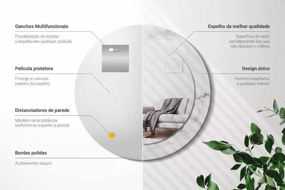 Espejo redondo impreso mármol blanco