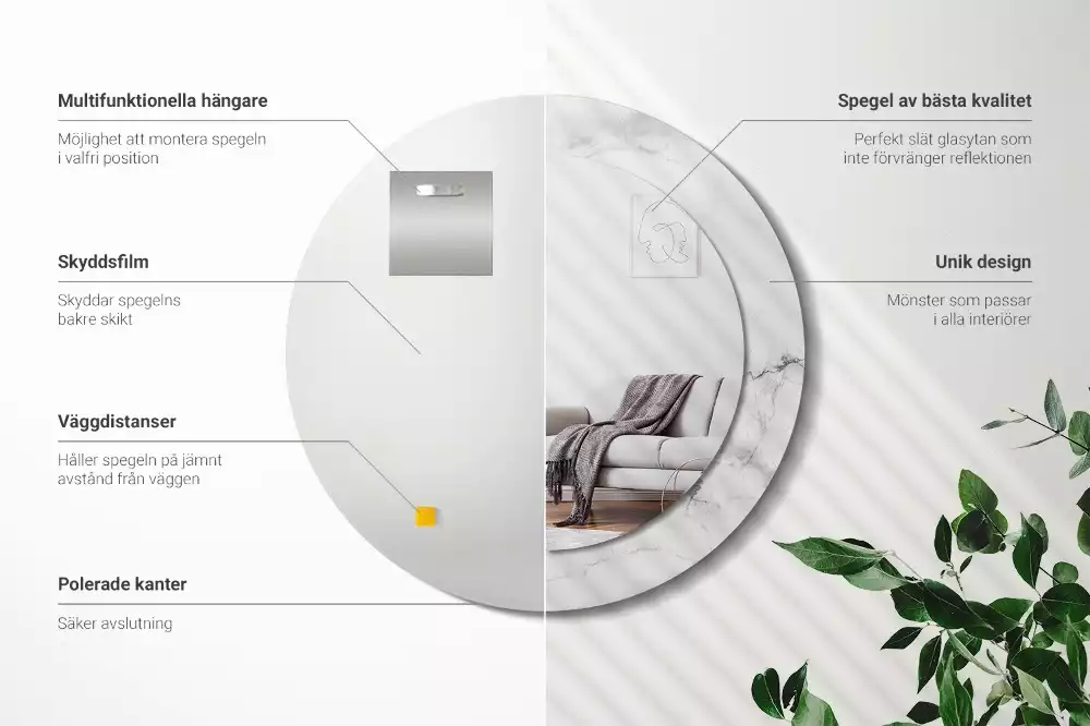 Espejo redondo impreso mármol blanco