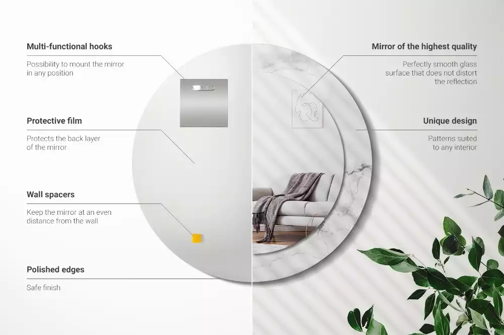 Espejo redondo impreso mármol blanco