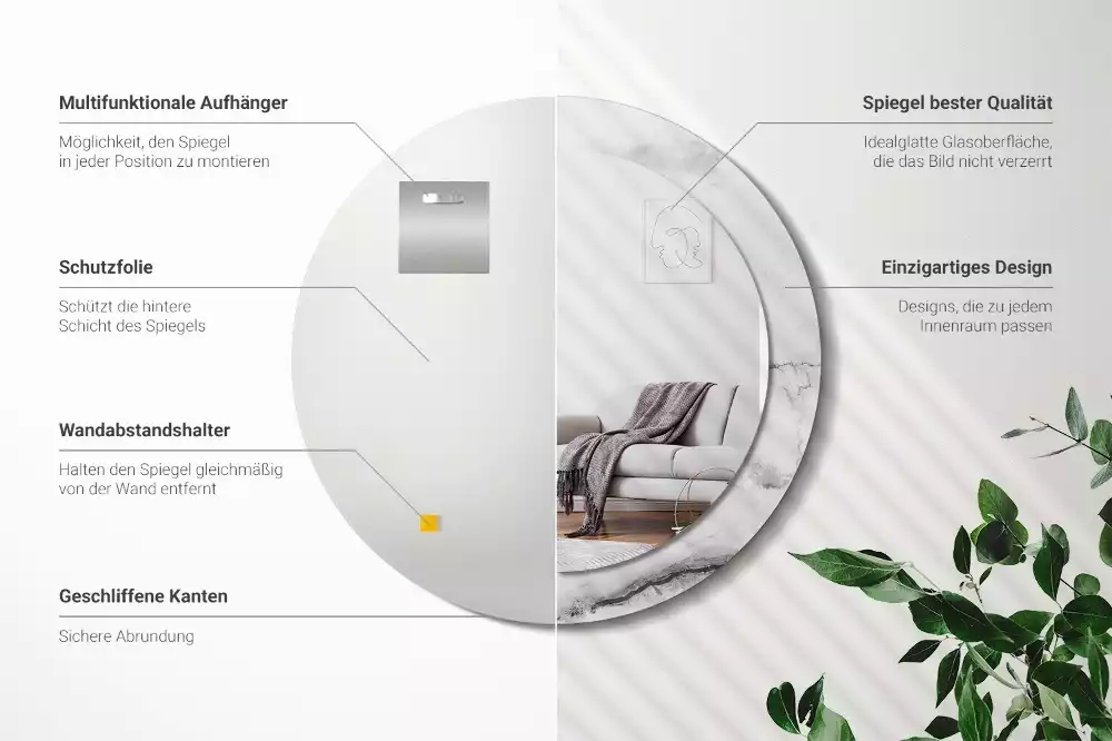 Espejo redondo impreso mármol blanco