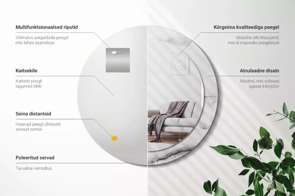 Espejo redondo impreso mármol blanco