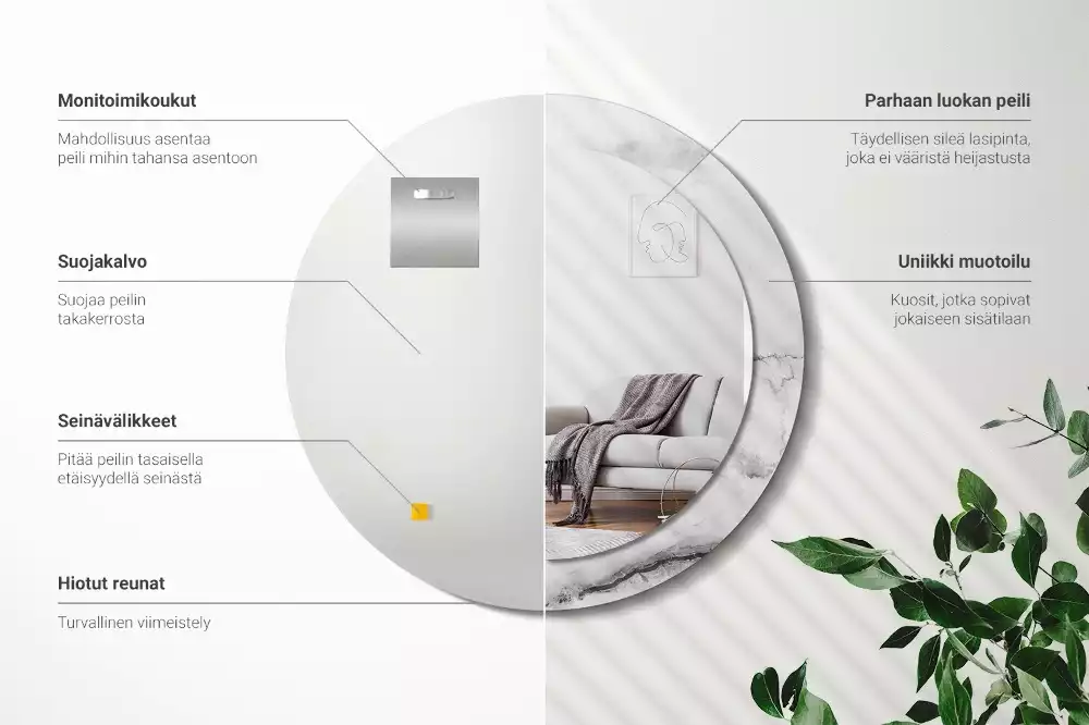 Espejo redondo impreso mármol blanco