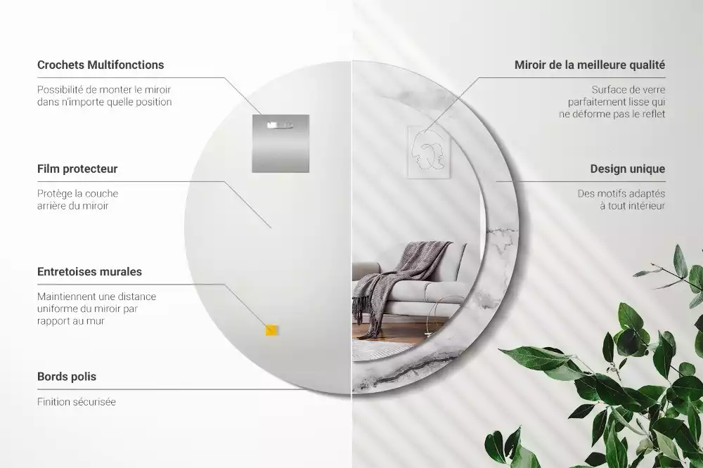 Espejo redondo impreso mármol blanco