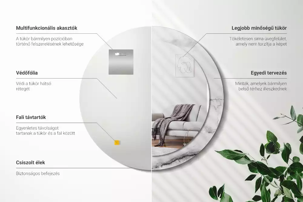 Espejo redondo impreso mármol blanco