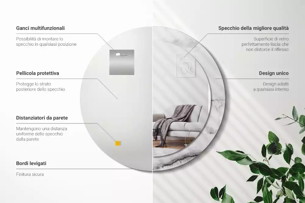 Espejo redondo impreso mármol blanco