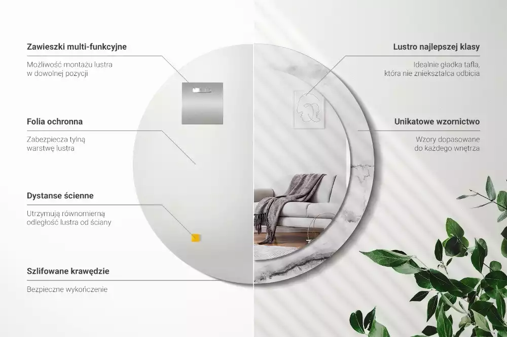 Espejo redondo impreso mármol blanco