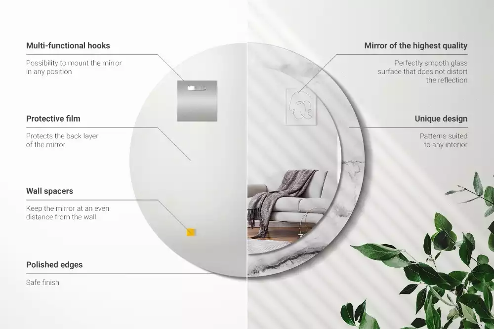 Espejo redondo impreso mármol blanco