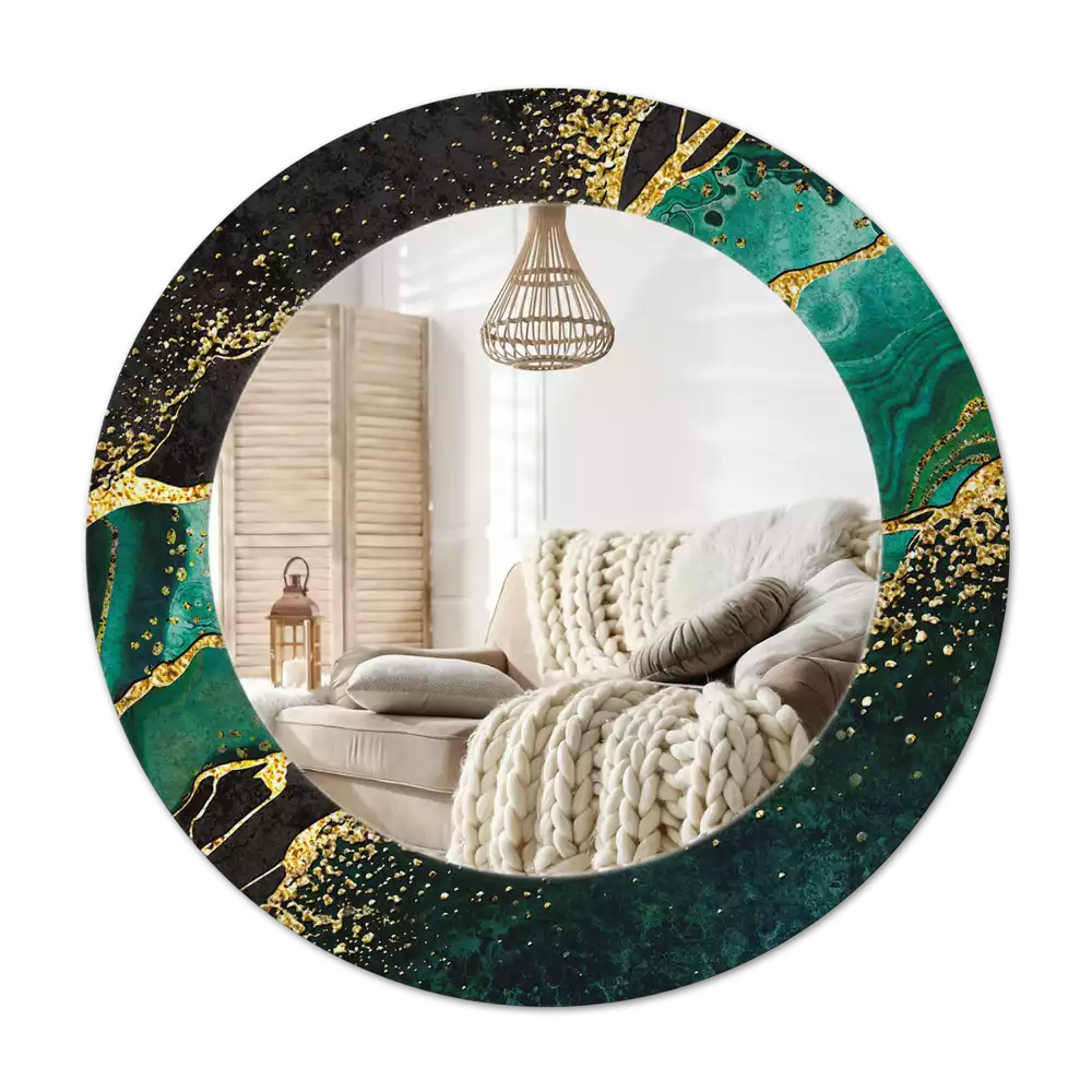 Espejo redondo con decoración Verde mármol