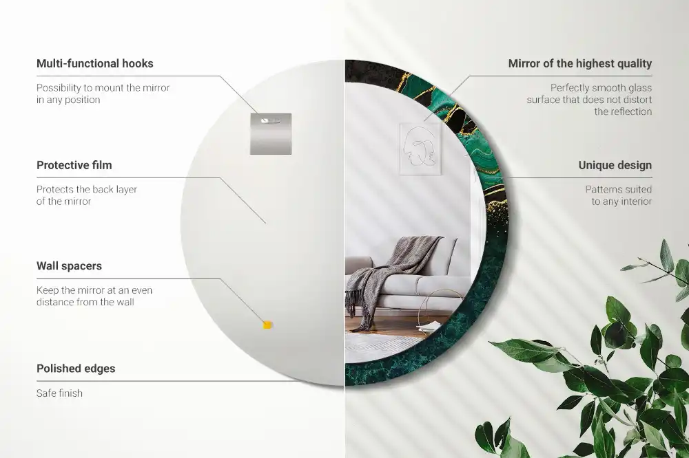 Espejo redondo con decoración Verde mármol