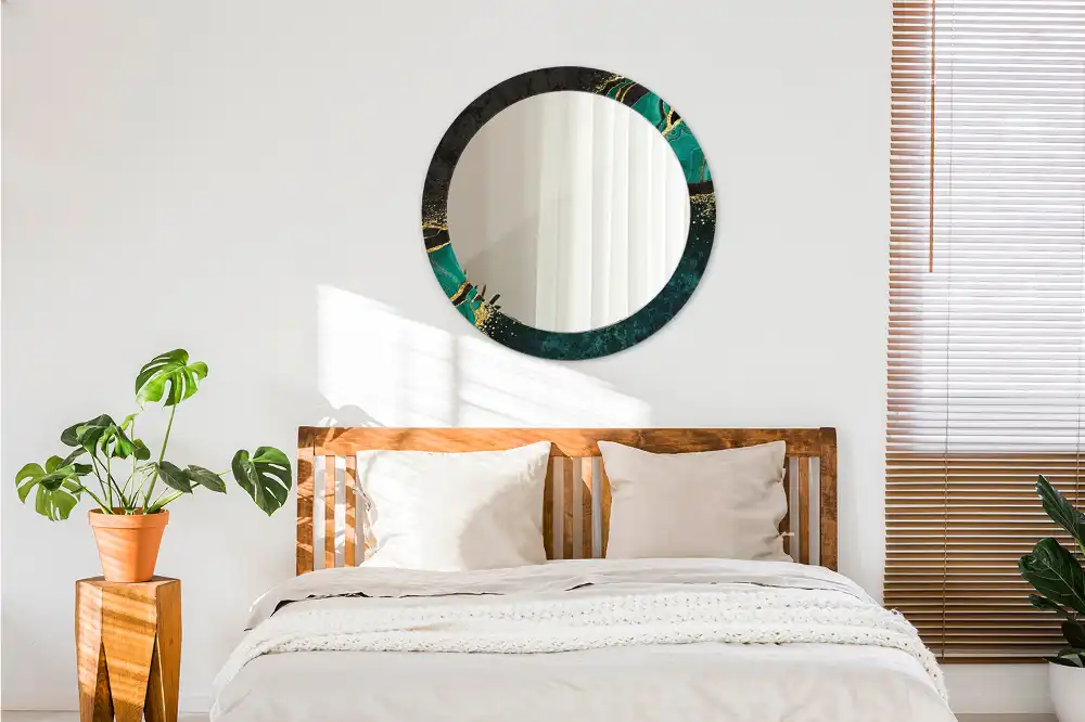 Espejo redondo con decoración Verde mármol