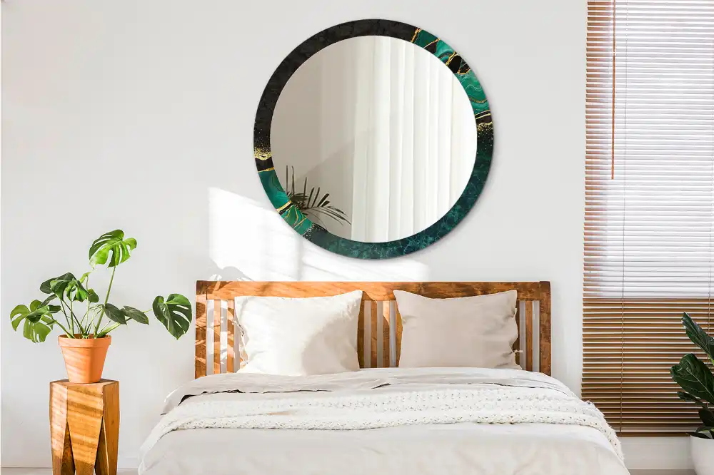 Espejo redondo con decoración Verde mármol