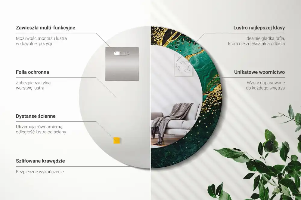 Espejo redondo con decoración Verde mármol