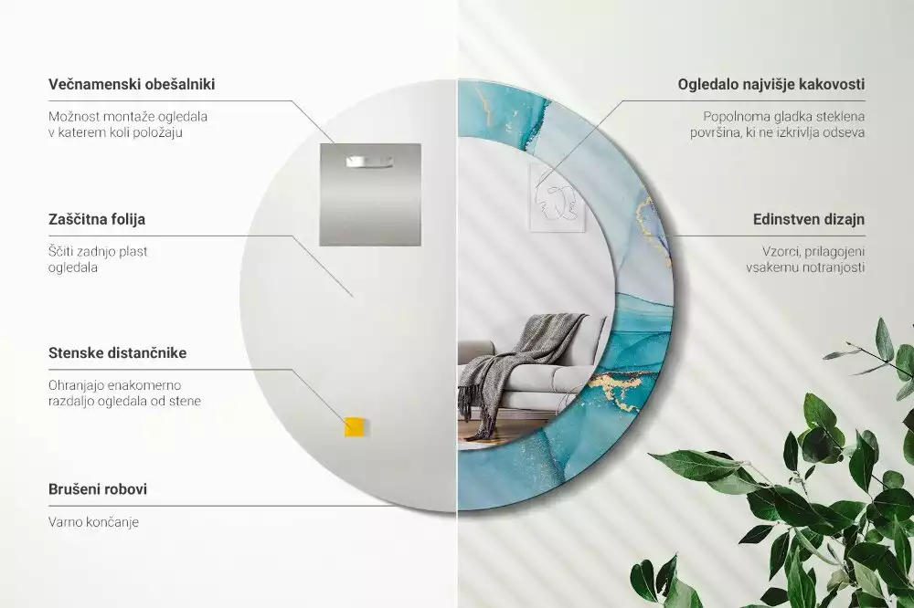 Espejo redondo impreso Fluido abstracto