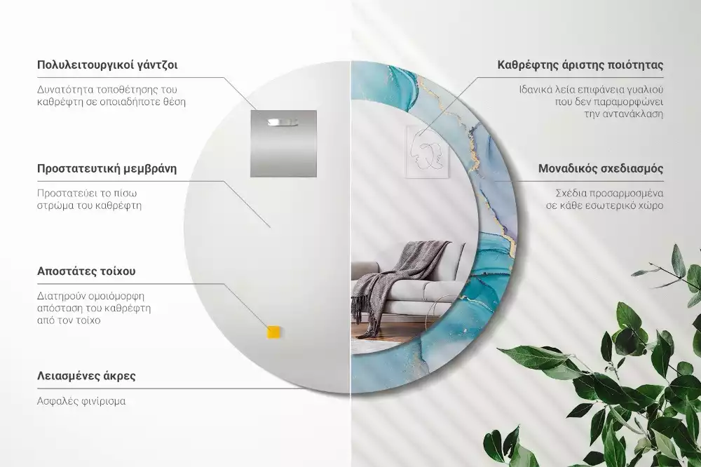 Espejo redondo impreso Fluido abstracto