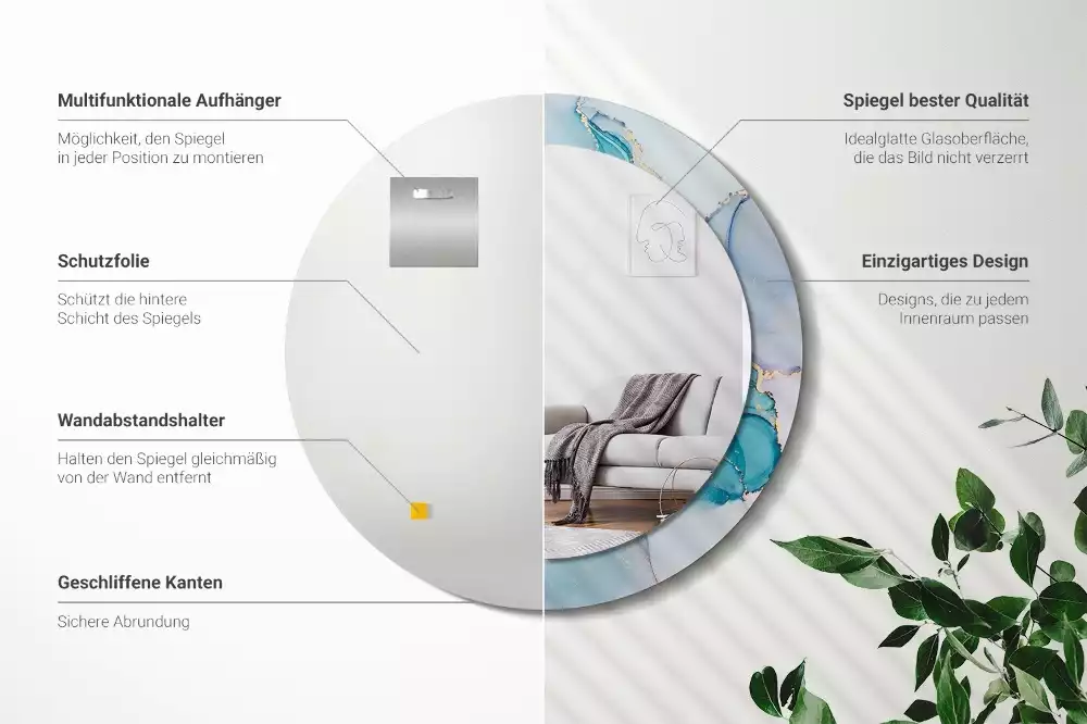 Espejo redondo impreso Fluido abstracto