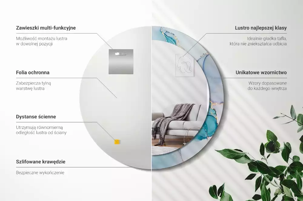 Espejo redondo impreso Fluido abstracto